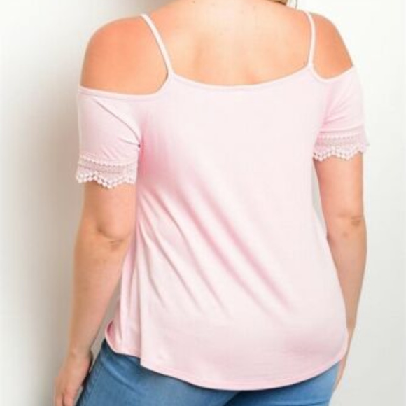 PLUS SIZE PINK CROCHET LACE COLD SHOULDER SHIRT - Picture 4 of 4